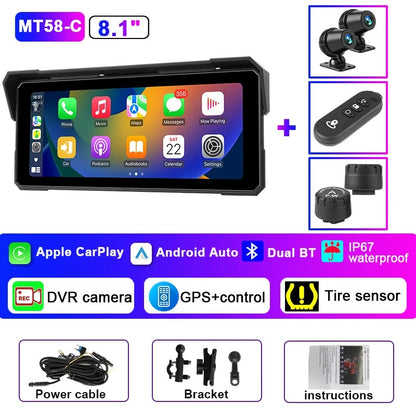 VisioMoto™: Carplay Motorcycle 8,1" Double Caméra + TPMS